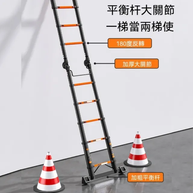 禾日優品 加厚伸縮折疊梯 伸縮梯 工作梯 折疊梯 直梯款510公分 防滑條 可調高度 安全鎖扣 預購15天