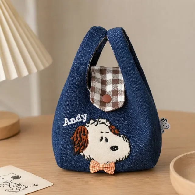 【SNOOPY 史努比】正版官方授權高品質牛仔便當袋手提包收納包輕量攜帶方便(女友小孩兒童生 