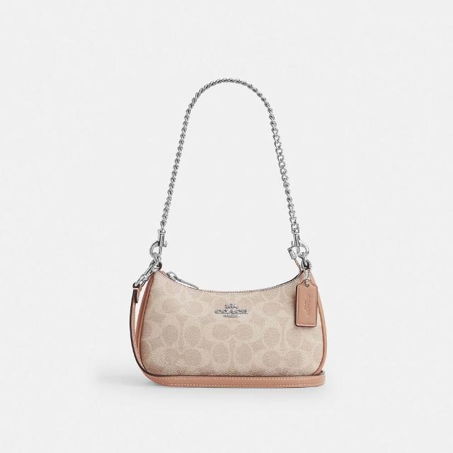 【COACH】蔻馳官方直營 經典 SIGNATURE TERI迷你斜背手袋-SV/沙黃色/灰褐色(CW323)