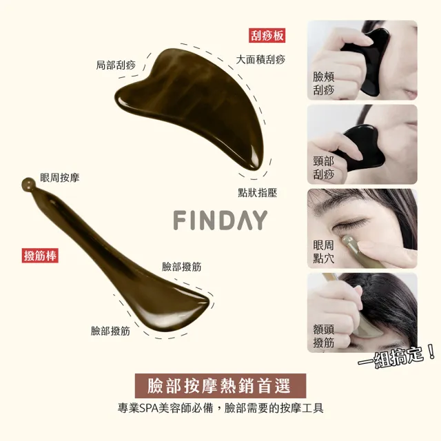 ﹝FINDAY﹞天然犛牛角加厚刮痧組 (收納袋｜臉頰拉提｜水腫｜下顎線｜臉部按摩)