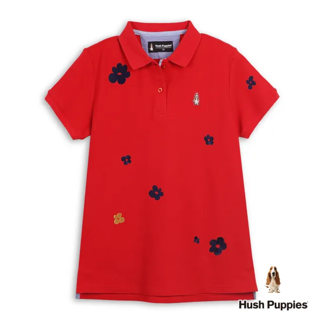 【Hush Puppies】女裝 POLO衫 配色刺繡花朵POLO衫 (紅色 / 64201102)