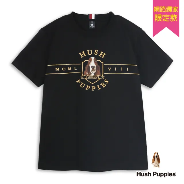 【Hush Puppies】男裝 T恤 美式徽章刺繡狗T恤 (黑色 / 64111904)