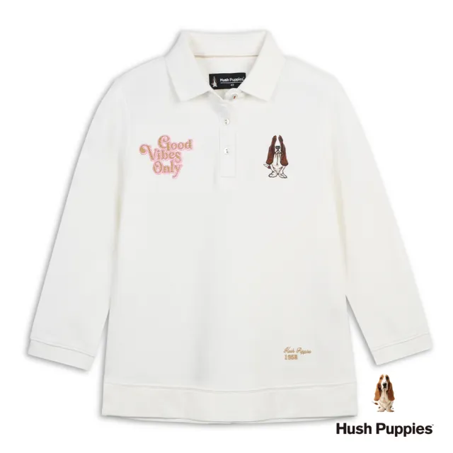 【Hush Puppies】女裝 POLO衫 造型文字刺繡狗七分袖POLO衫 (白色 / 64201103)
