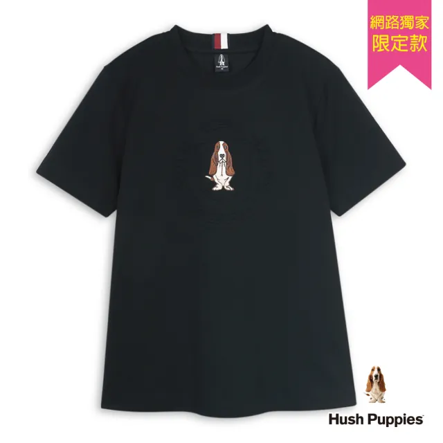 【Hush Puppies】男裝 T恤 立體鋼印刺繡狗T恤 (黑色 / 64111902)