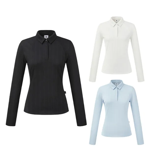 【DESCENTE】GOLF 迪桑特 女款 防曬上衣 涼感羅紋長袖運動上衣(黑色/白色/淺藍色)