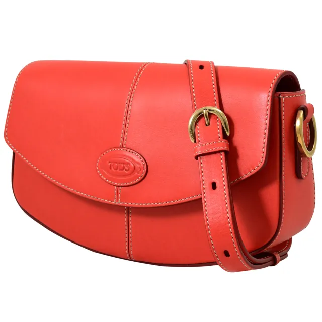 【TOD’S】TODS C-Bag 簡約經典LOGO小牛皮翻蓋手拿包斜背包(紅)