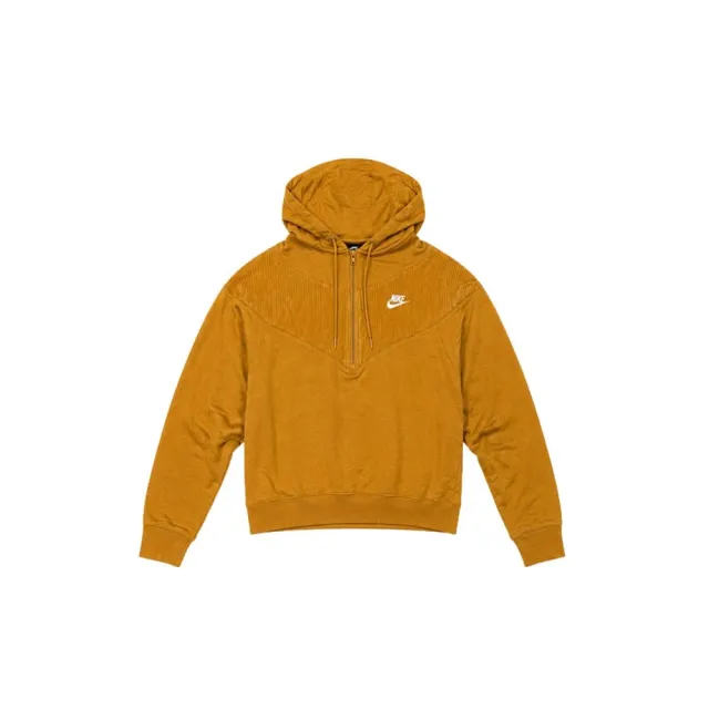 【NIKE 耐吉】W Sportswear Heritage Velour 燈芯絨半拉鍊長袖 小麥色 CZ1879-712
