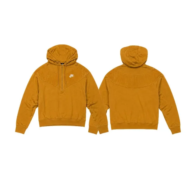 【NIKE 耐吉】W Sportswear Heritage Velour 燈芯絨半拉鍊長袖 小麥色 CZ1879-712