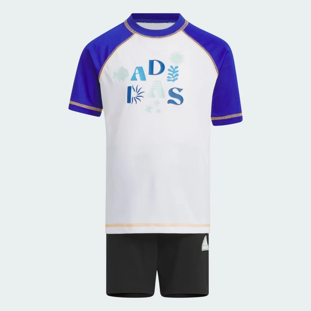 【adidas 愛迪達】抗UV 防曬運動套裝 短袖/短褲 童裝 IT1778