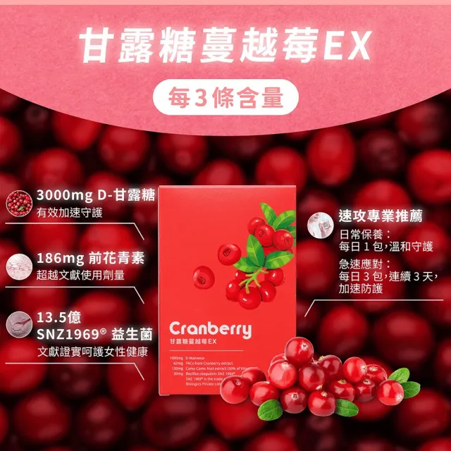 【營養師輕食】甘露糖蔓越莓EX 5入組(一盒15條 高達62mg前花青素 D-甘露糖 1000mg 益生菌添加)