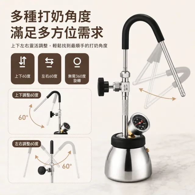 YOKA優廚 不鏽鋼蒸汽拉花壺 奶泡機 手動打奶器 4Bar氣壓 300ml 蒸汽奶泡器 咖啡拉花器