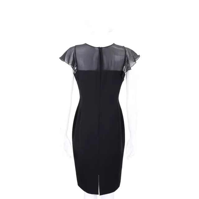 【MaxMara】透膚雪紡拼接黑色修身剪裁洋裝(義大利精品時裝)