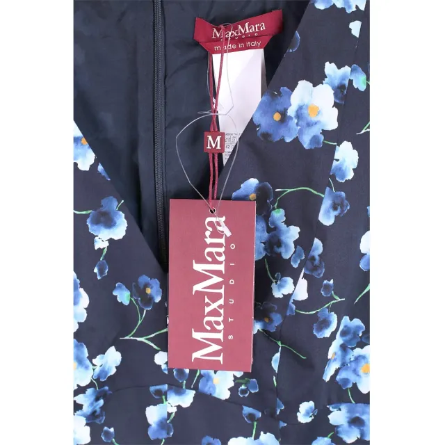 【MaxMara】漸層印花深藍色V領無袖洋裝(義大利精品時裝)