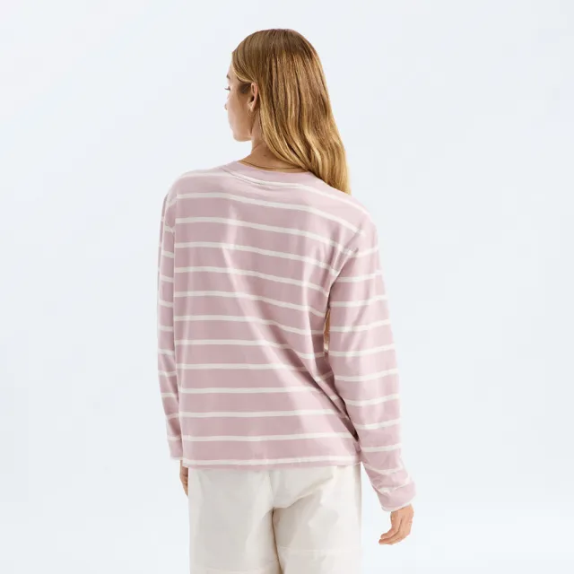 【The North Face】北臉 長袖上衣 女 條紋 寬鬆版型 W VISTA STRIPE LONG SLEEVE TEE 粉 NF0A8H7GUT9