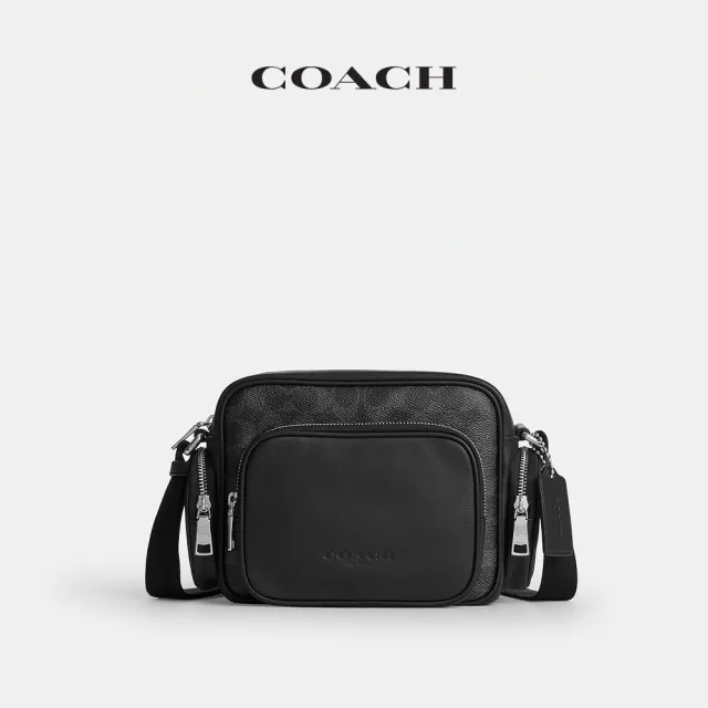 【COACH】蔻馳官方直營 FLETCHER 經典 SIGNATURE 斜背手袋-SV/黑色經典標誌(CEA25)