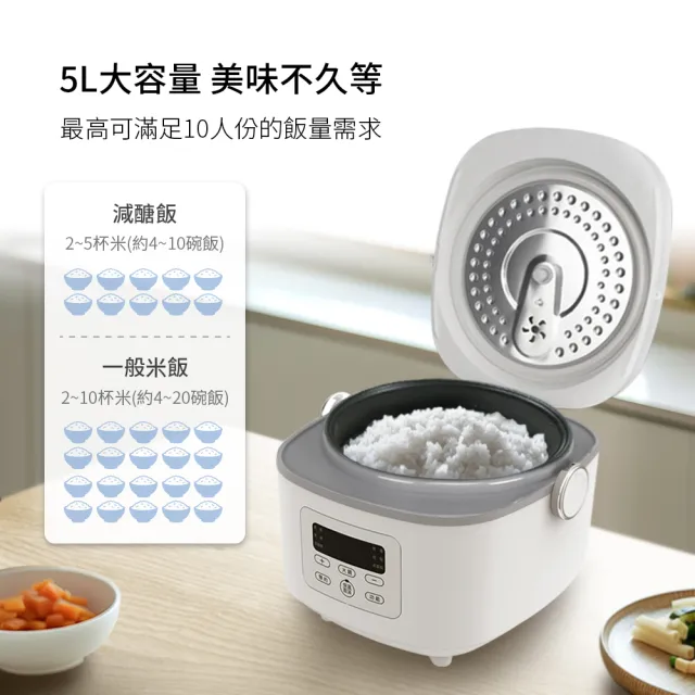 【DIKE】HKE340 5L多功能萬用電子鍋(低糖烹飪 有效減少米飯澱粉含量/六大智能菜單 一件即煮)