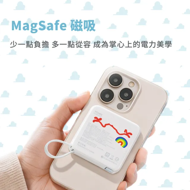 【YOMIX 優迷】迪士尼玩具總動員四合一安芯超迷你20W快充5000mAh半固態磁吸行動電源(自帶Type-C線)