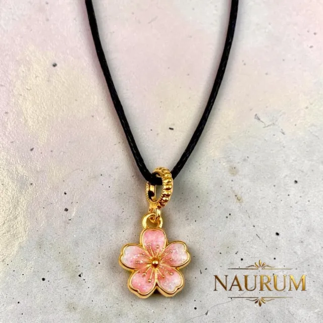 (NAURUM)黃金墜飾璀璨琺瑯櫻花0.17錢附贈皮繩