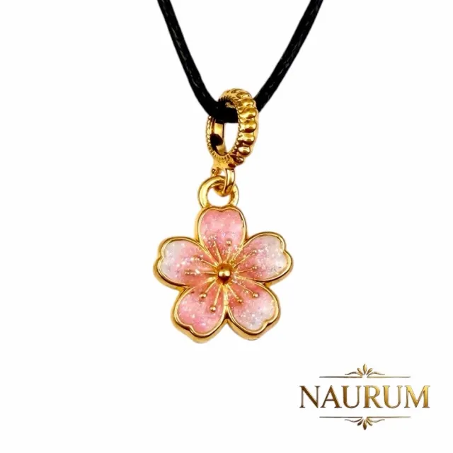 (NAURUM)黃金墜飾璀璨琺瑯櫻花0.17錢附贈皮繩