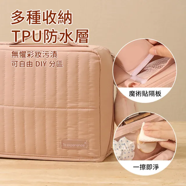 【AYOMY】大容量站立式化妝包 布藝手提多分區收納包 PU防潑水洗漱包 旅遊便攜外出收納包 大開口好拿取