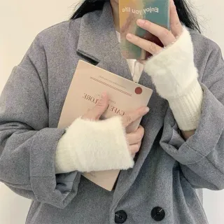 【LEESA】純色\韓國手套\加絨\日系復古\針織手套\騎車保暖\護腕\秋冬穿搭\情侶款