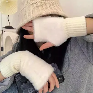 【LEESA】純色\韓國手套\加絨\日系復古\針織手套\騎車保暖\護腕\秋冬穿搭\情侶款