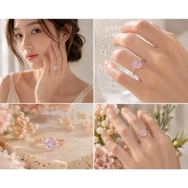 【Luster】熱購11!天然寶石 孔賽石 7.8克拉 胖三角形 玫瑰金 培育鑽石戒指 (晶體乾淨/獨一無二)