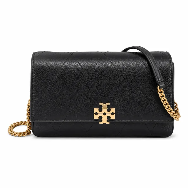 【TORY BURCH】CHARLIE 荔枝紋皮革菱格絎縫鍊帶斜背包(黑)