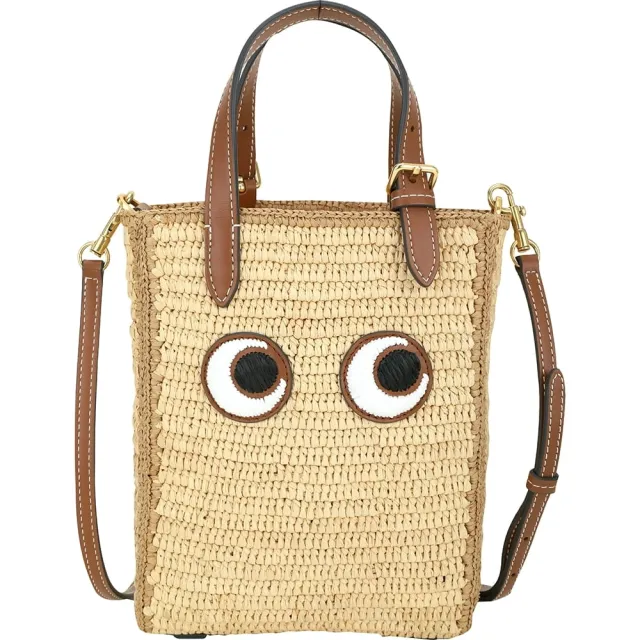 【ANYA HINDMARCH】Raffia Eyes 眼睛手提草編托特包(棕色 倫敦輕奢精品)