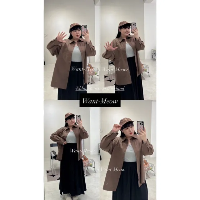 【Want-Meow】90公斤可穿/２件組兩件套裝襯衫+背心上衣寬肩帶背心長袖襯衫(大碼上衣/大碼/大尺碼/套裝)