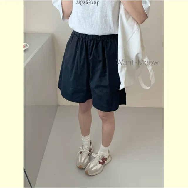 【Want-Meow】70公斤可穿/寬鬆鬆緊腰顯瘦A字休閒闊腿褲闊腿短褲(大碼/大尺碼/加大碼/短褲)