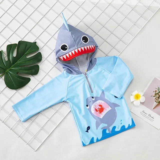 【橘魔法】鯊魚螃蟹派對泳衣套裝 3件式 兒童 男童 童裝 長袖泳衣 泳褲 泳裝 防曬 海邊 玩水 玩沙