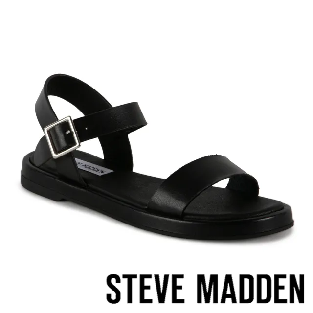 【steve madden】俐落一字金屬扣平底涼鞋ARIES(黑色)