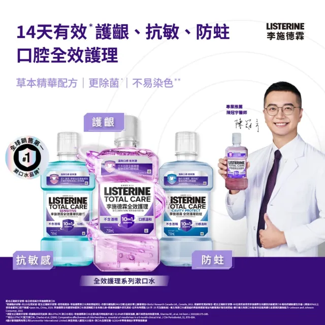 【Listerine 李施德霖】全效護理漱口水750mlx2(溫和/抗敏感/防蛀/牙齦/亮白)