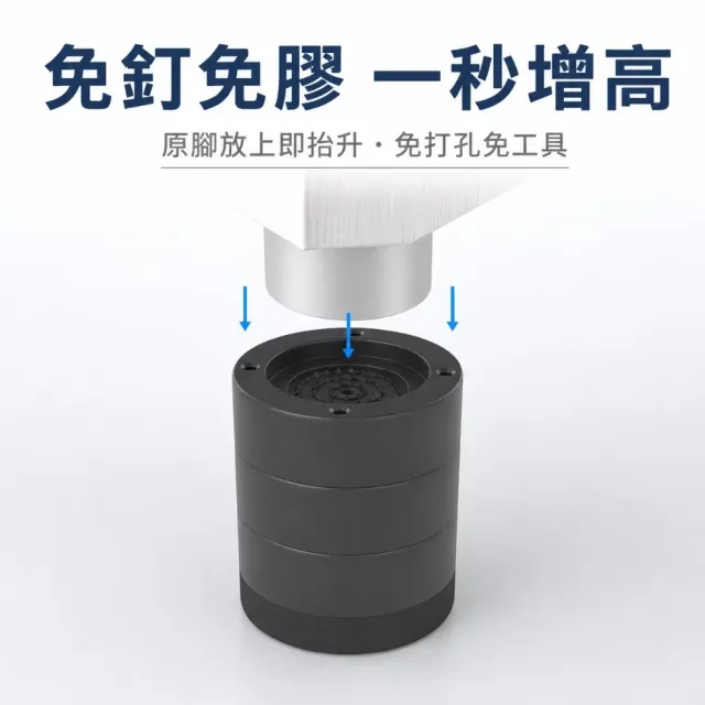 防滑減震可堆疊增高腳墊黑色四入一組(桌腳加高 沙發墊座 洗衣機腳 家具支撐 圓形底座)