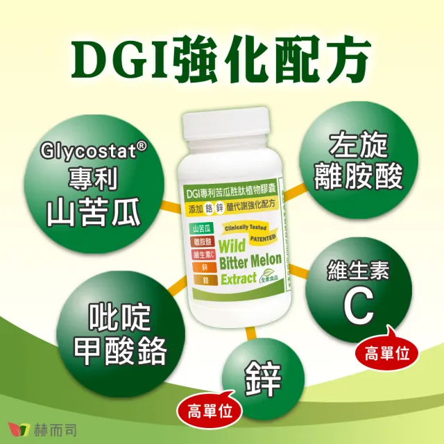 【赫而司】DGI專利山苦瓜胜肽全素食膠囊1罐(共60顆醣代謝強化添加左旋離胺酸/?啶甲酸鉻/鋅/維生素C)