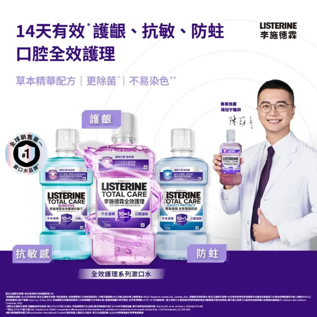 【Listerine 李施德霖】全效護理漱口水750ml(溫和/抗敏感/防蛀/牙齦/亮白)