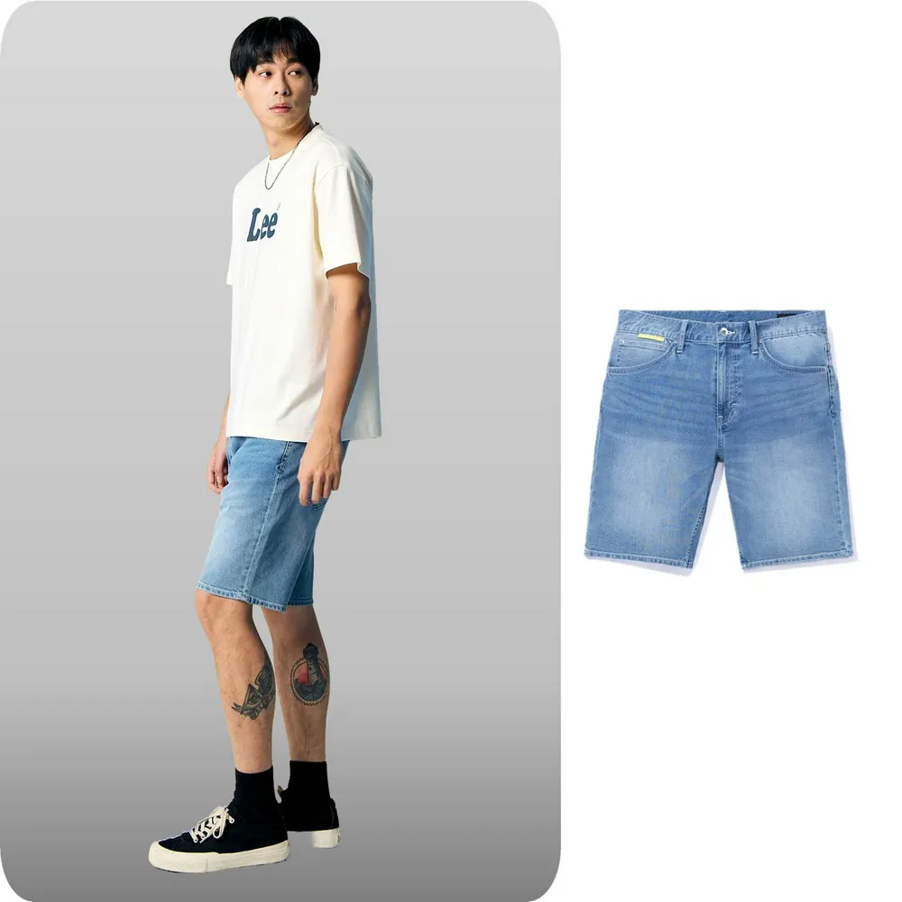 【Lee】男裝 牛仔短褲 / 涼感 902 五口袋刷白 淺藍洗水(LB422007471)