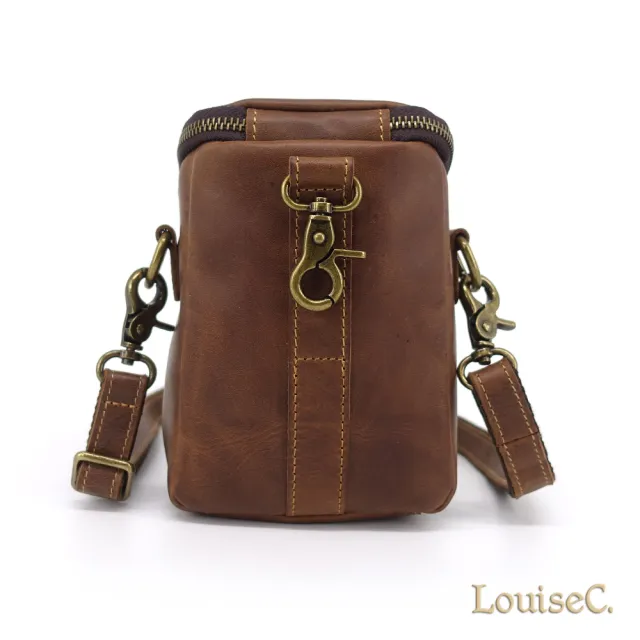 【LouiseC.】雙11 Tree House 中性牛皮 復古立體口袋 側肩背斜背真皮方包 咖啡色 FANU0001-03