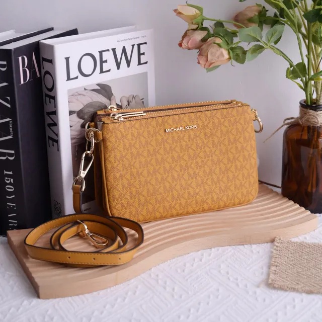 【Michael Kors】經典MK LOGO三組三色手拿包斜背包(黃)
