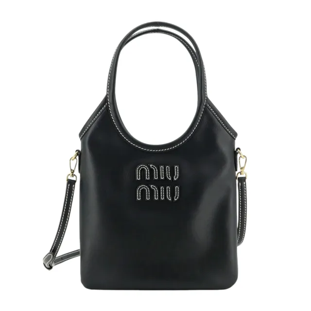 【MIU MIU】Ivy 迷你 小牛皮 手袋 托特包 肩背包 黑色 5BA281