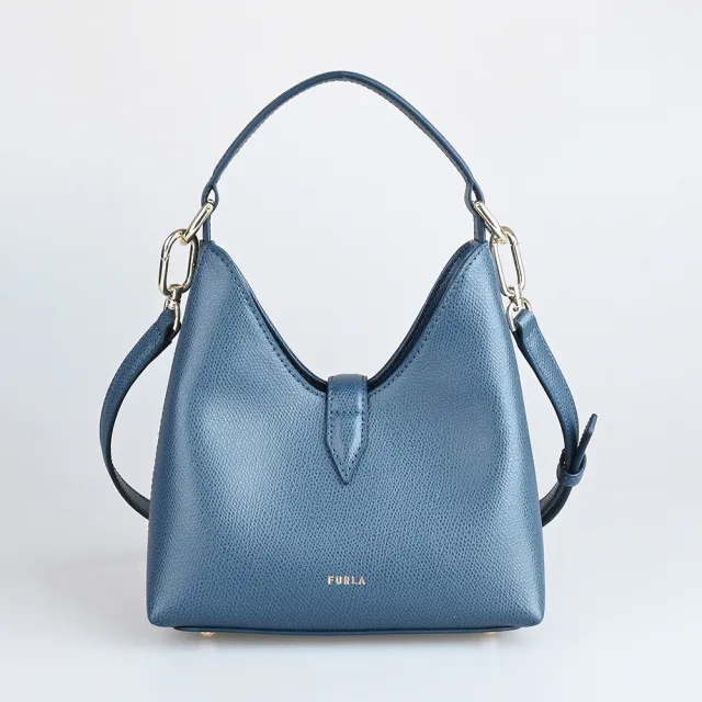 【FURLA 芙拉】FURLA精品小牛皮兩用手提斜背包(迷你/霧藍)