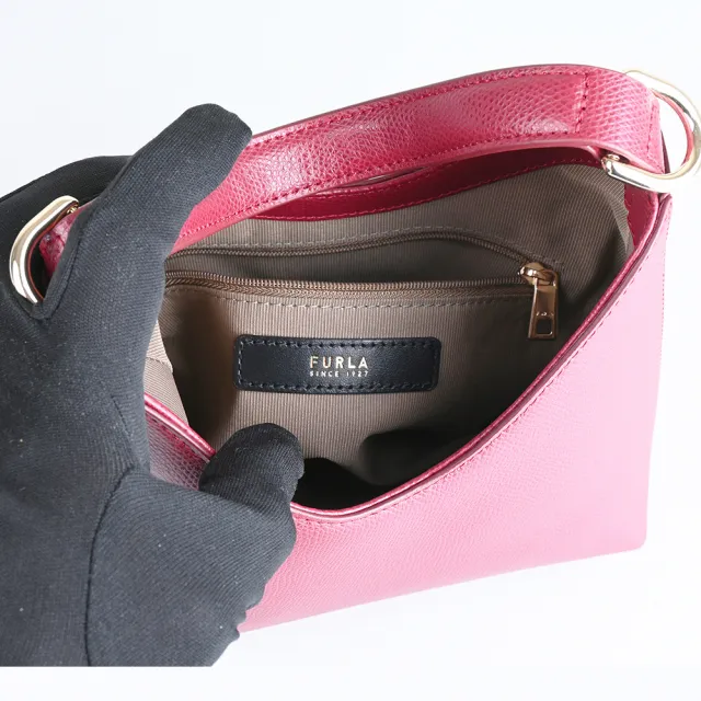 【FURLA 芙拉】FURLA精品小牛皮兩用手提斜背包(迷你/櫻桃紅)