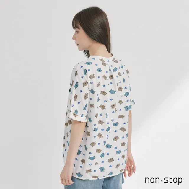 【non-stop】滿版貓咪口袋連袖T恤-2色