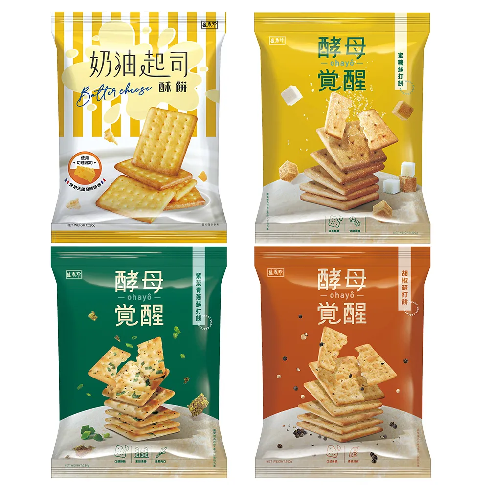 【盛香珍】蘇打餅X4包入(酵母覺醒系列口味任選) 中元普渡/拜拜/澎派/餅乾