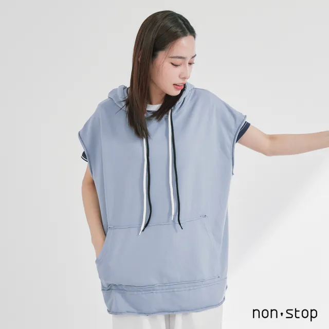【non-stop】隨性連帽無袖長版T恤-2色