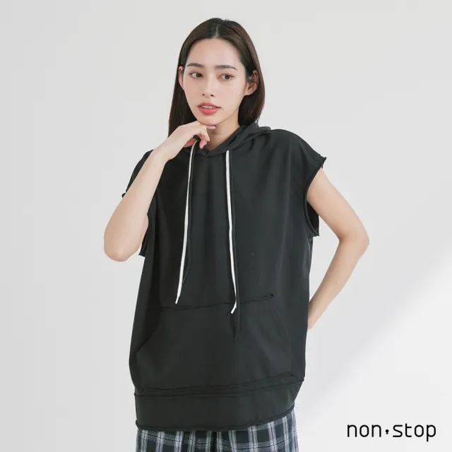 【non-stop】隨性連帽無袖長版T恤-2色