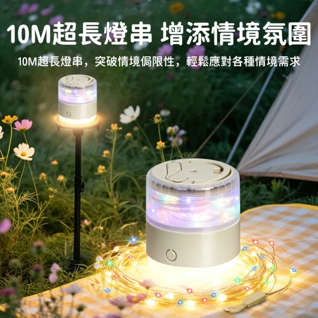【AMKE】10米LED露營燈串 戶外氛圍燈 雙向出光掛鉤燈串 多模式彩燈氛圍燈 帳篷燈 庭園裝飾燈(戶外佈置)