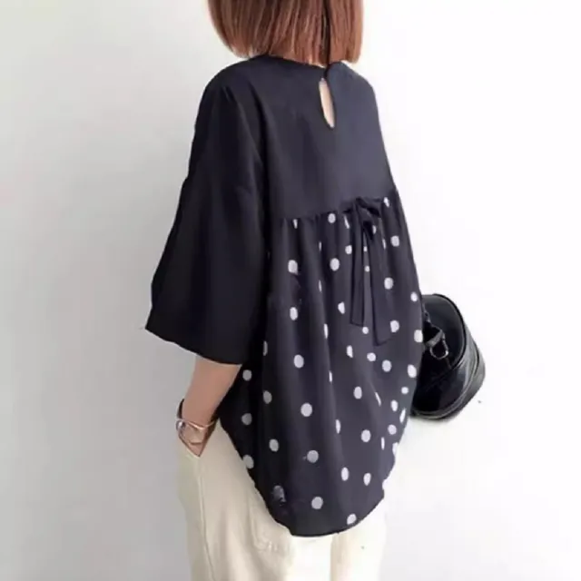 【ASister 小姊姊】AS2681#女裝|上衣☆日系圓領後大波點上衣(黑色 S-2XL)