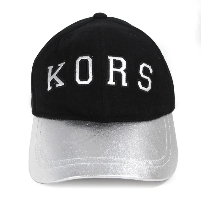 【Michael Kors】黑銀色KORS毛料拼接棒球帽